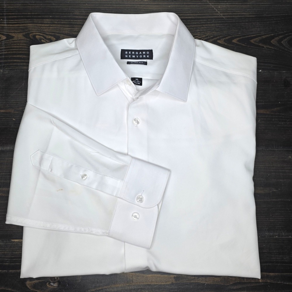 Bergamo New York slim fit white 4-way stretch dress shirt White work wedding XL